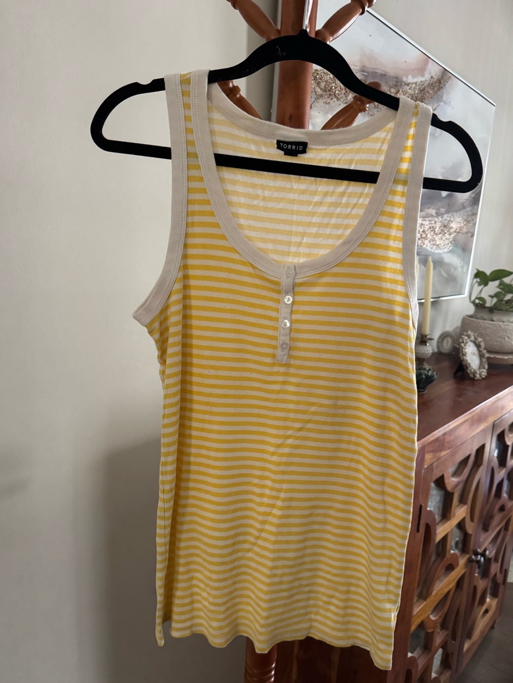 Torrid Size 2 Yellow Striped Tank Top Soft Coastal Style Bohemian